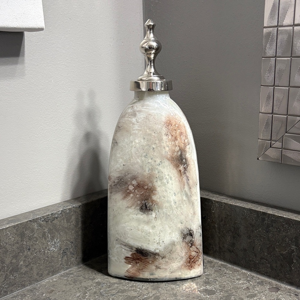 Glass vase with Marble pattern with Silver Top